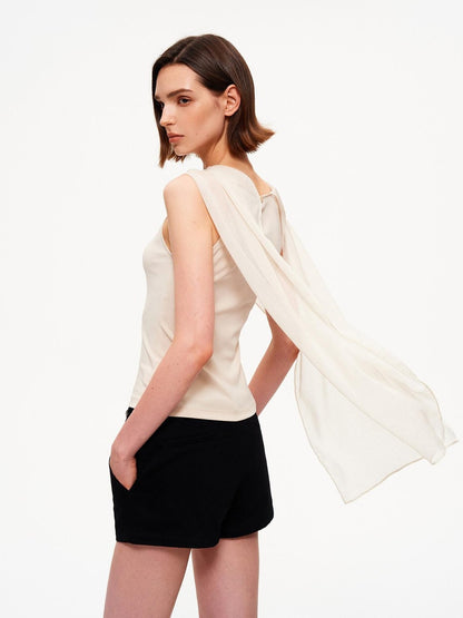 STRIKE A POSE Chiffon Shawl Pleated Neck Halter Knit Women&