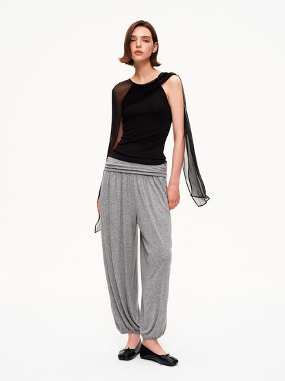 STRIKE A POSE Chiffon Shawl Pleated Neck Halter Knit Women&