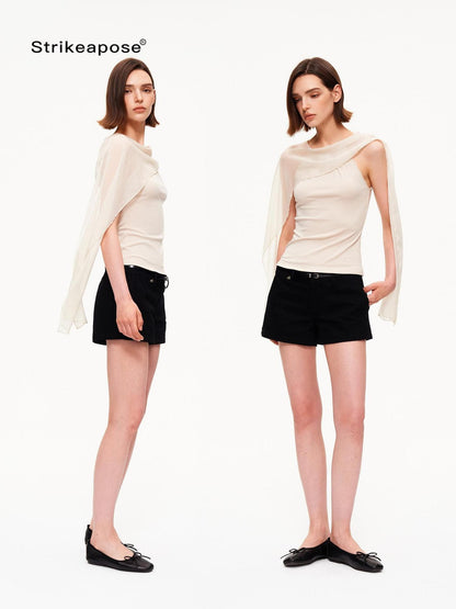STRIKE A POSE Chiffon Shawl Pleated Neck Halter Knit Women&