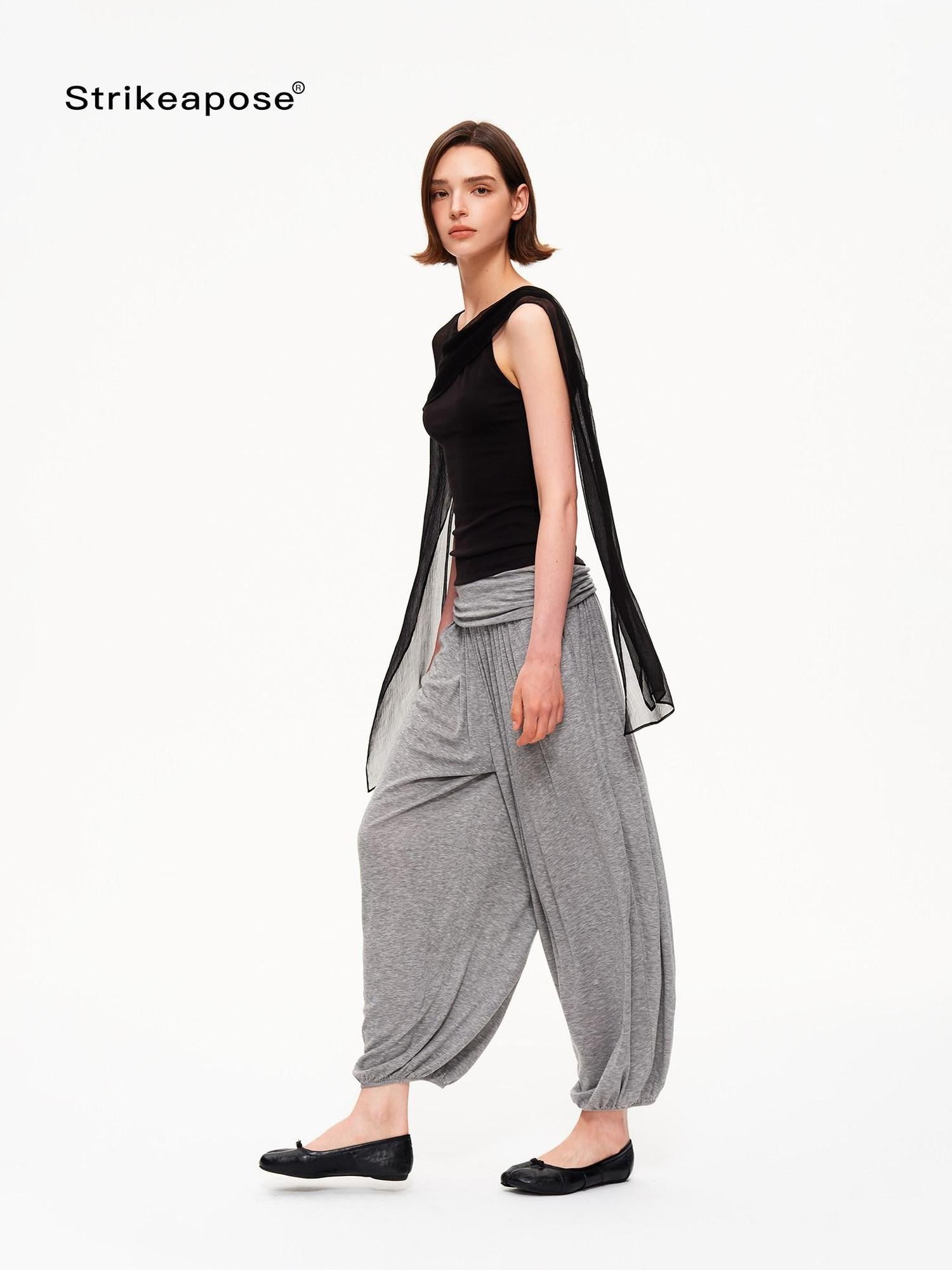 STRIKE A POSE Chiffon Shawl Pleated Neck Halter Knit Women&