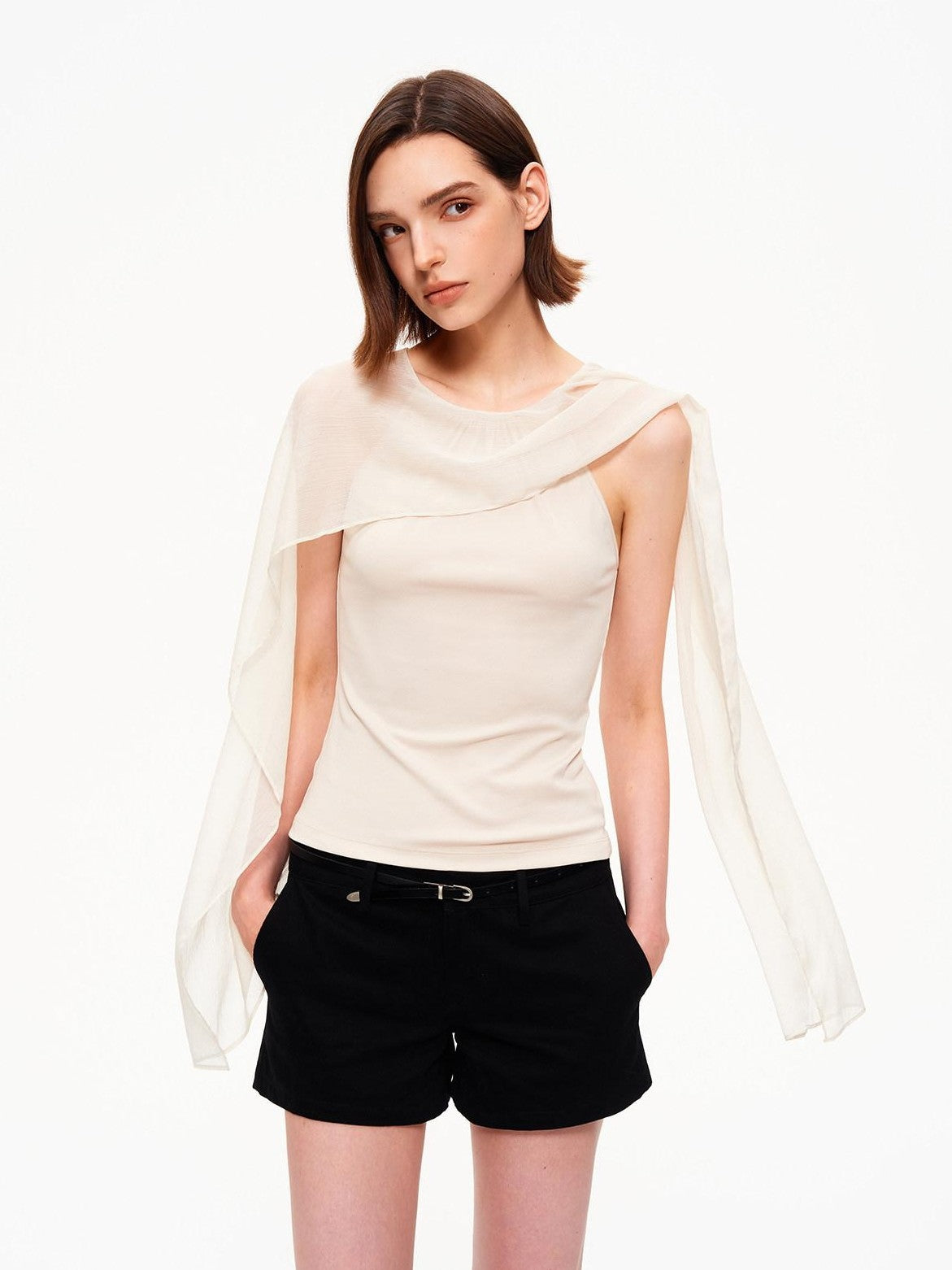 STRIKE A POSE Chiffon Shawl Pleated Neck Halter Knit Women&