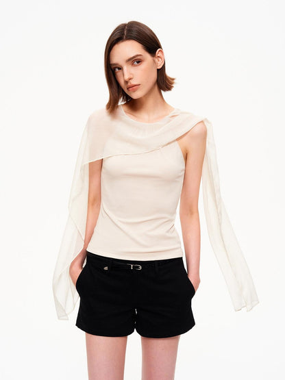 STRIKE A POSE Chiffon Shawl Pleated Neck Halter Knit Women&