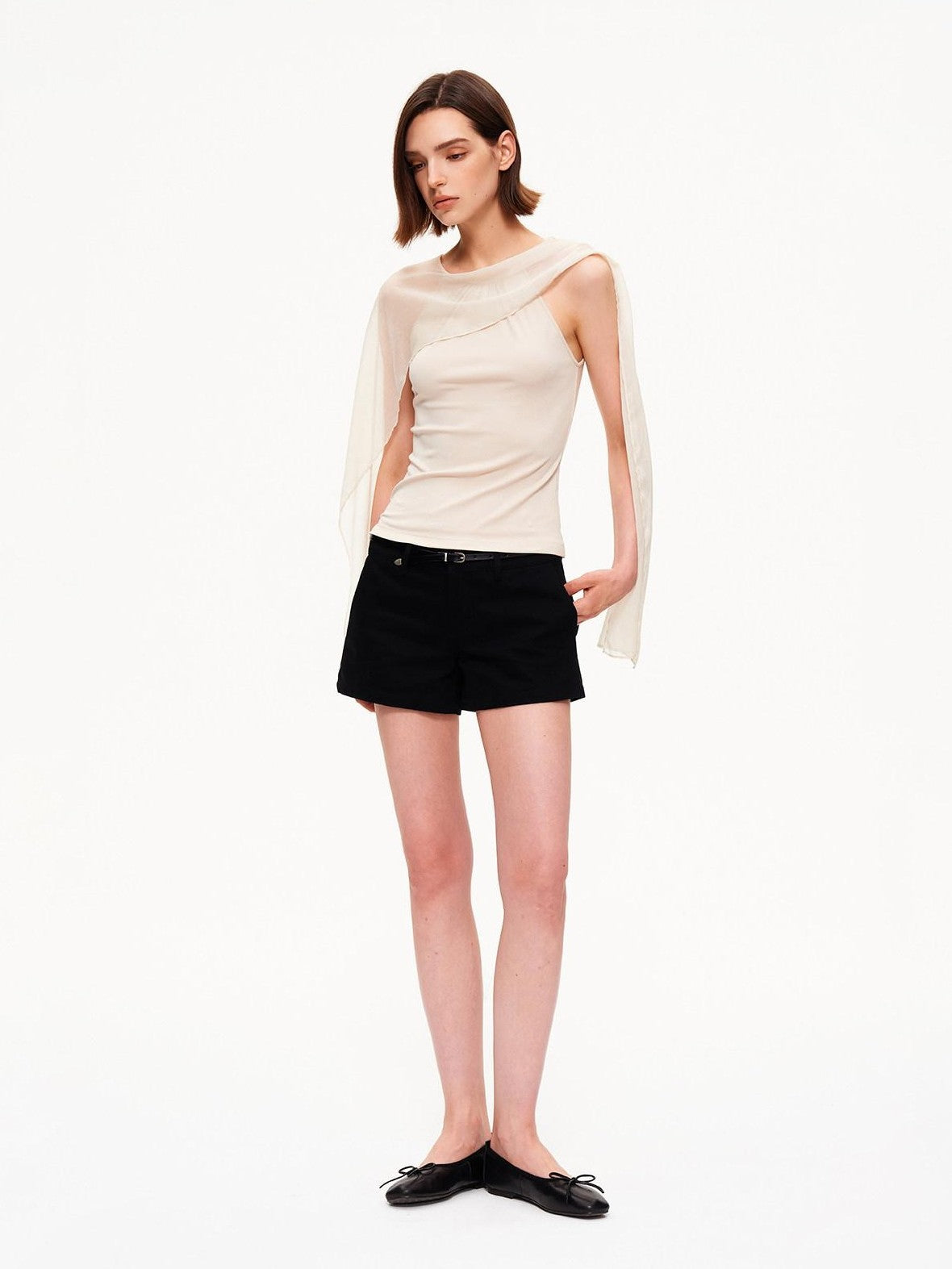 STRIKE A POSE Chiffon Shawl Pleated Neck Halter Knit Women&
