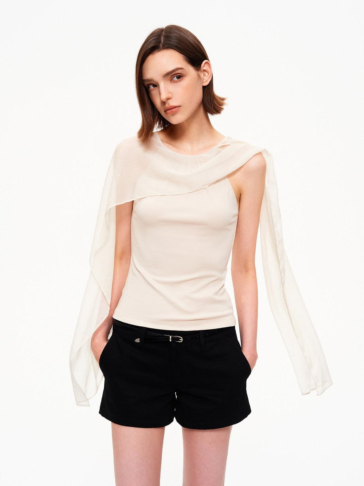 STRIKE A POSE Chiffon Shawl Pleated Neck Halter Knit Women&