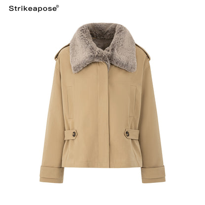 STRIKE_A_POSE_Color_Block_Detachable_Faux_Fur_Collar_Cotton_Women&