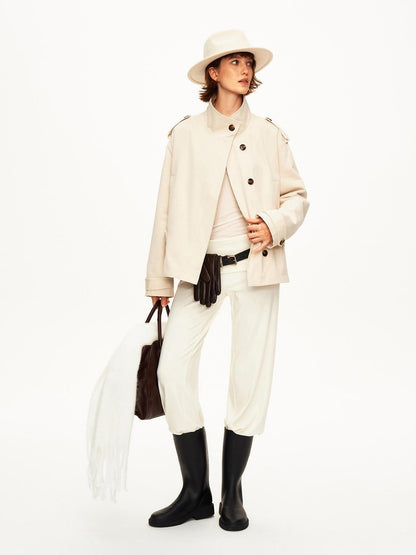 STRIKE A POSE Color Block Detachable Faux Fur Collar Cotton Women&