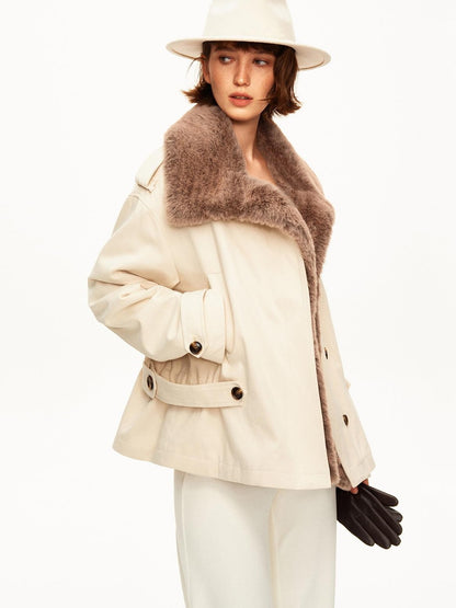 STRIKE A POSE Color Block Detachable Faux Fur Collar Cotton Women&