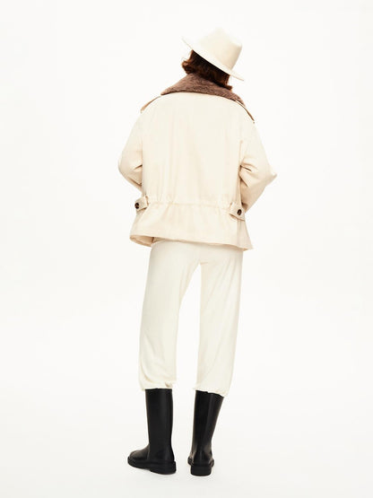 STRIKE A POSE Color Block Detachable Faux Fur Collar Cotton Women&