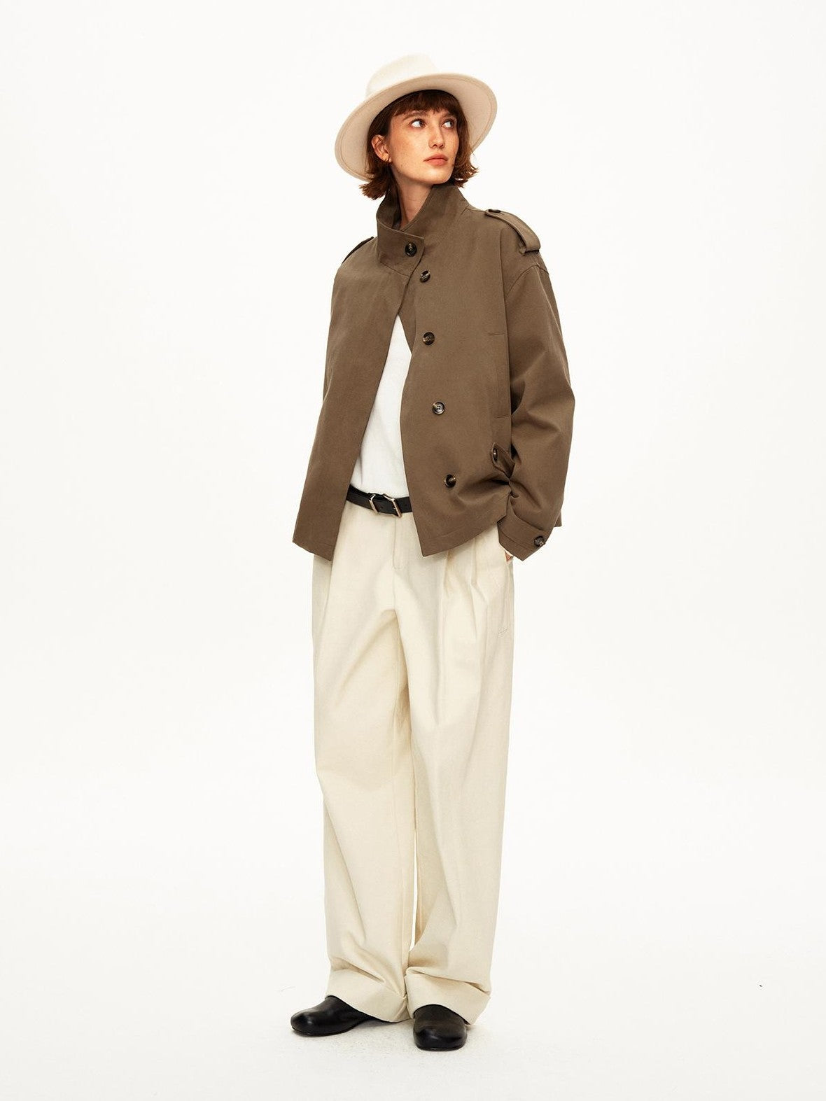 STRIKE A POSE Color Block Detachable Faux Fur Collar Cotton Women&