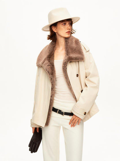 STRIKE A POSE Color Block Detachable Faux Fur Collar Cotton Women&