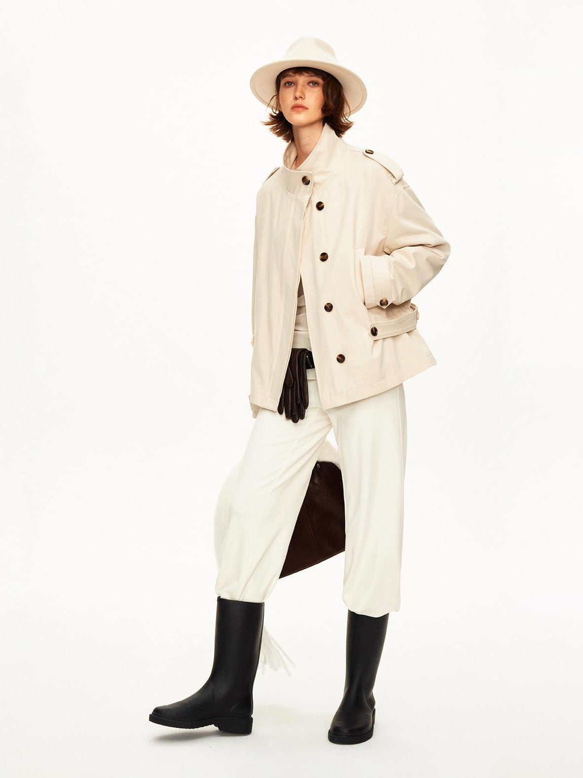STRIKE A POSE Color Block Detachable Faux Fur Collar Cotton Women&
