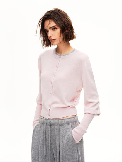 STRIKE A POSE Color Block Faux Layered Crewneck Puff Sleeve Cardigan Knit Women&