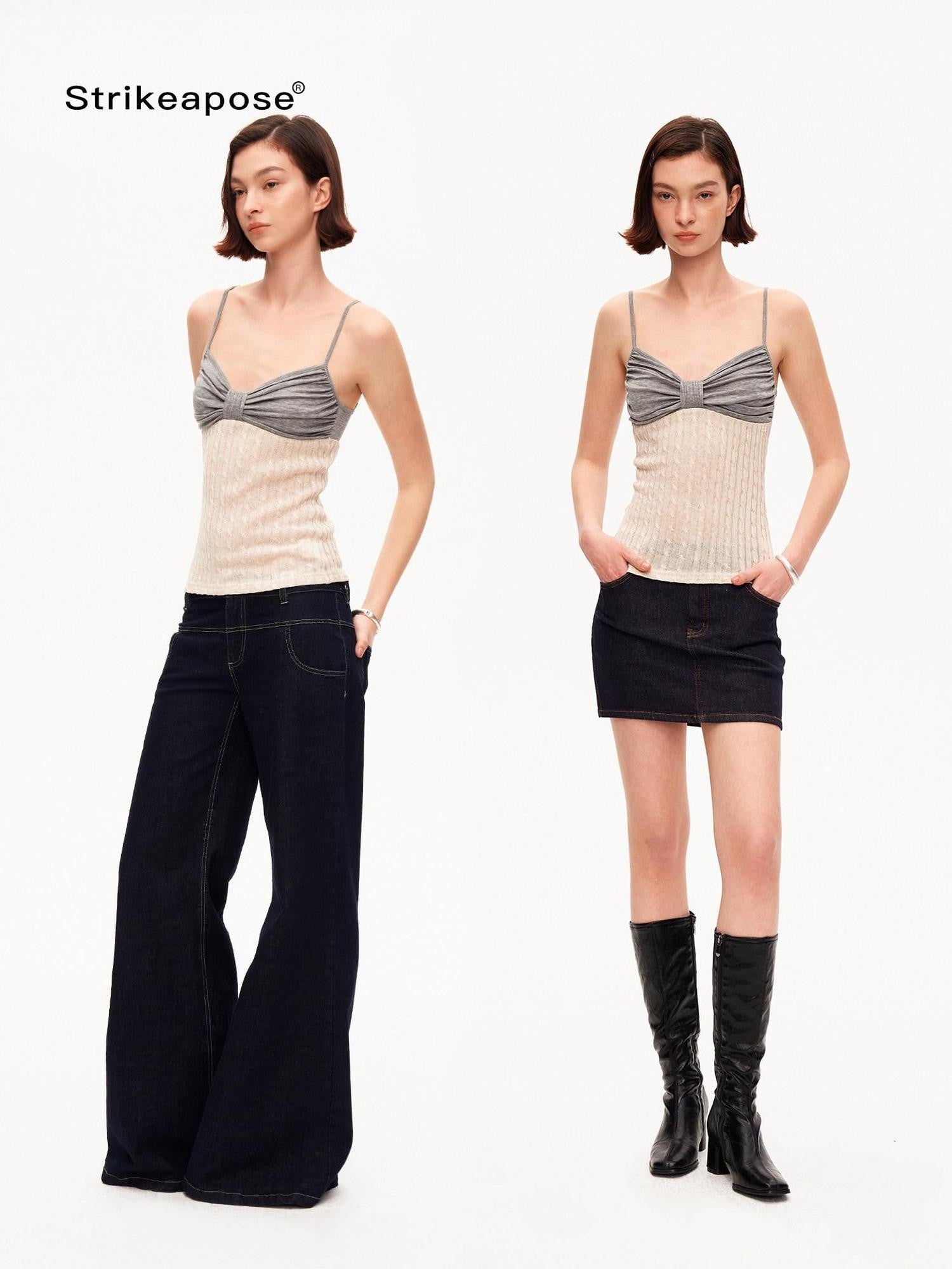 STRIKE A POSE Colorblock Cable Knit V-neck Slim Women&