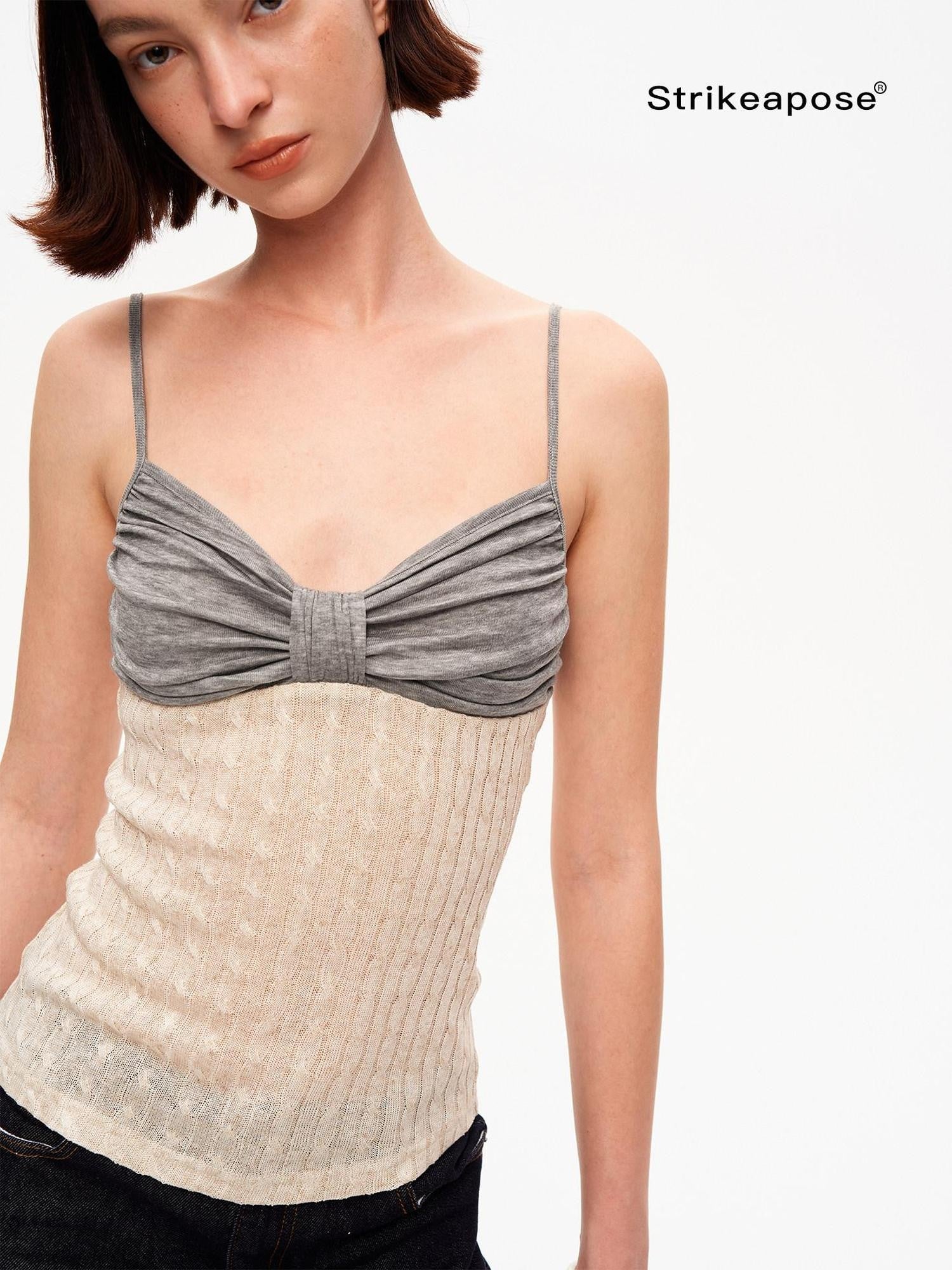 STRIKE A POSE Colorblock Cable Knit V-neck Slim Women&