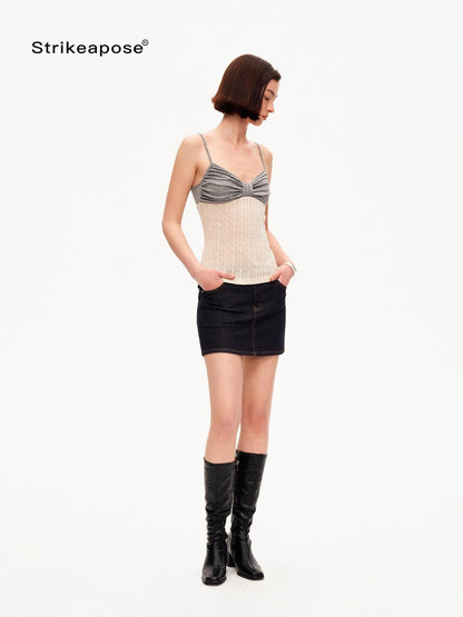 STRIKE A POSE Colorblock Cable Knit V-neck Slim Women&