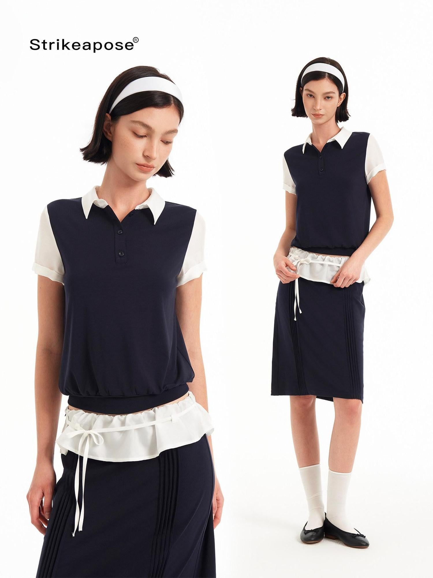 STRIKE A POSE Colorblock Cinched Waist Polo Women&