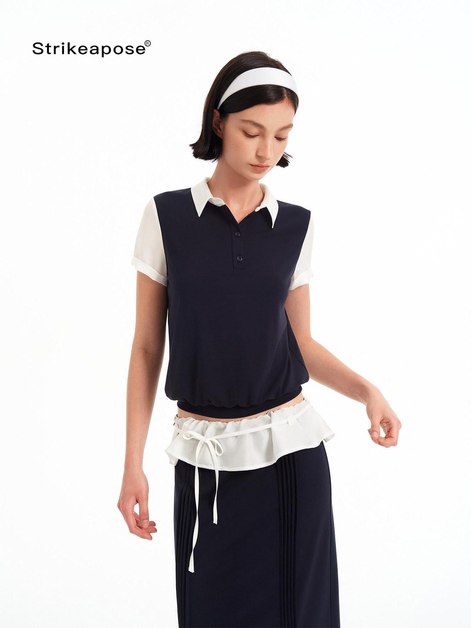STRIKE A POSE Colorblock Cinched Waist Polo Women&