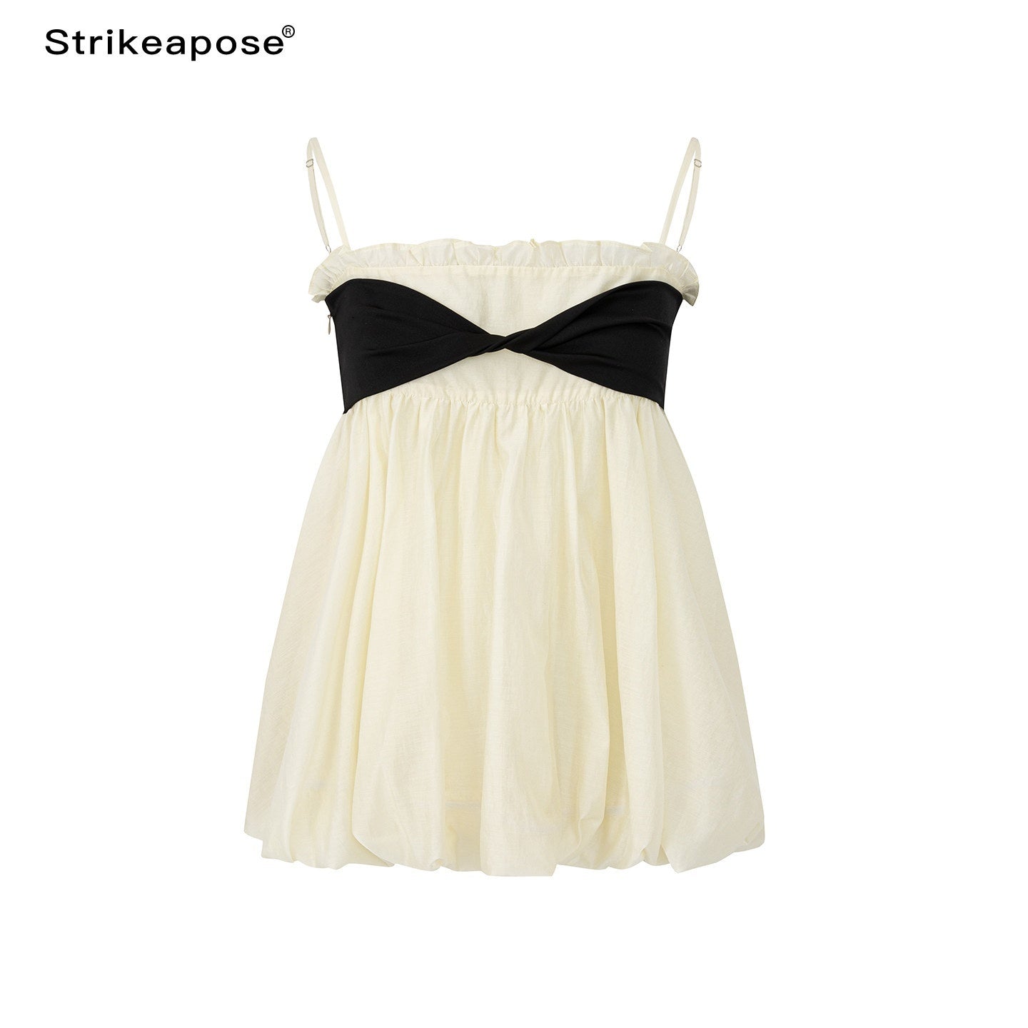 STRIKE_A_POSE_Contrast_Knot_Ruffle_Hem_Bandeau_Button_Detail_Women&
