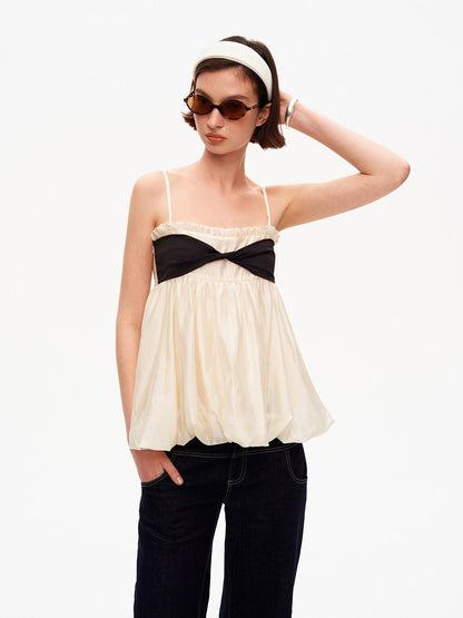 STRIKE A POSE Contrast Knot Ruffle Hem Bandeau Button Detail Women&