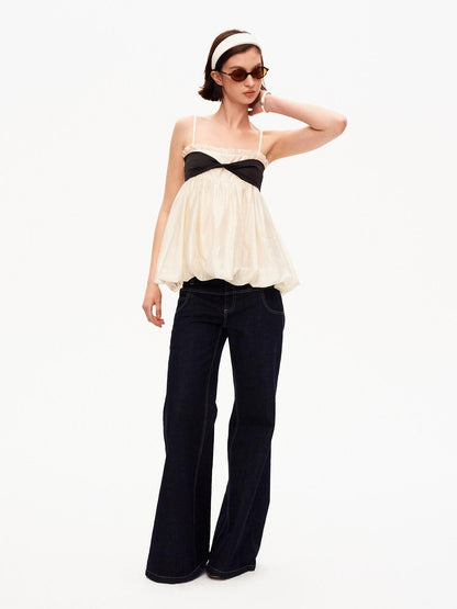 STRIKE A POSE Contrast Knot Ruffle Hem Bandeau Button Detail Women&