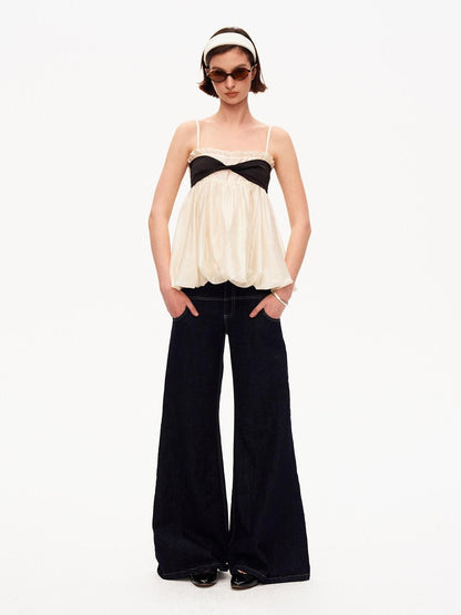 STRIKE A POSE Contrast Knot Ruffle Hem Bandeau Button Detail Women&