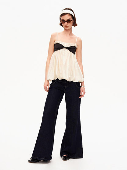 STRIKE A POSE Contrast Knot Ruffle Hem Bandeau Button Detail Women&