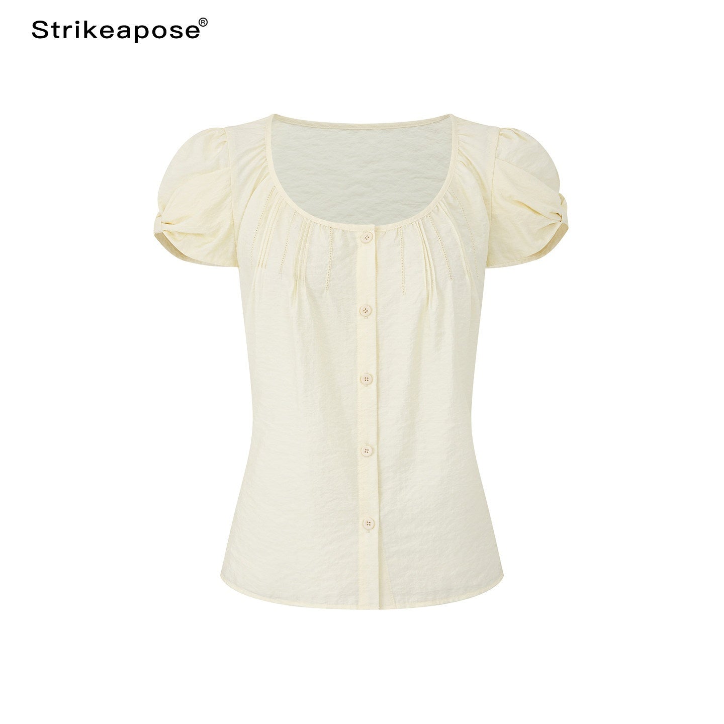 STRIKE_A_POSE_Crew_Neck_Puff_Sleeve_Tuck_Layered_Women&