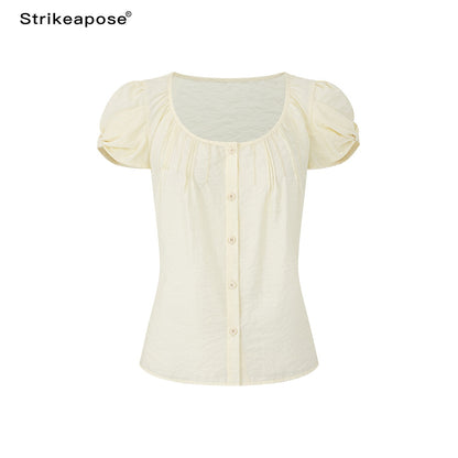 STRIKE_A_POSE_Crew_Neck_Puff_Sleeve_Tuck_Layered_Women&