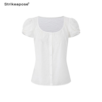 STRIKE_A_POSE_Crew_Neck_Puff_Sleeve_Tuck_Layered_Women&