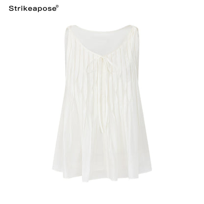 STRIKE_A_POSE_Crinkled_V-neck_Pinched_Pleat_A_Line_Loose_Lightweight_Women&