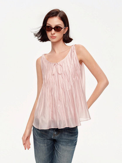 STRIKE A POSE Crinkled V-neck Pinched Pleat A Line Loose Lightweight Women&