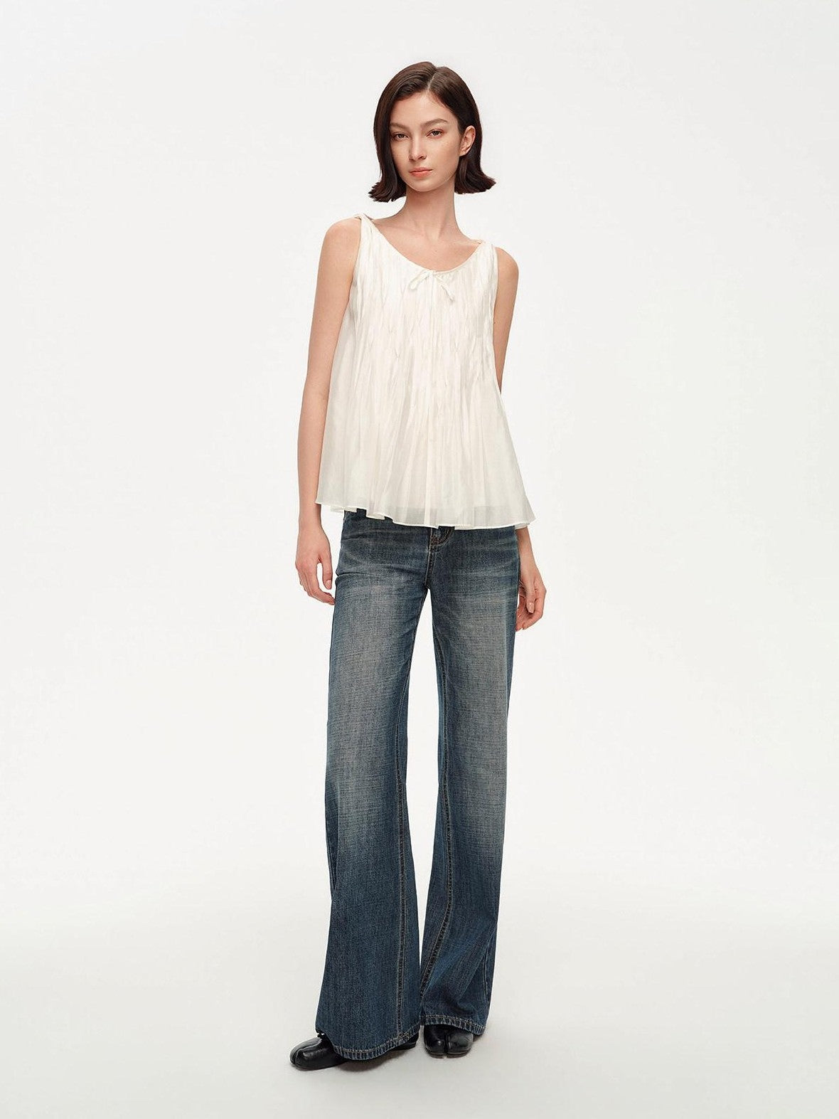 STRIKE A POSE Crinkled V-neck Pinched Pleat A Line Loose Lightweight Women&