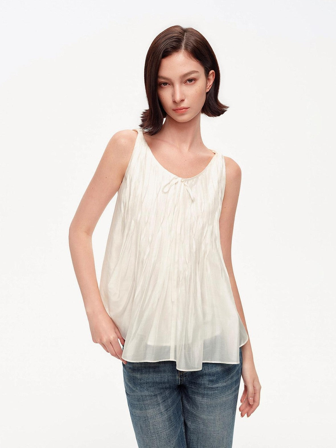 STRIKE A POSE Crinkled V-neck Pinched Pleat A Line Loose Lightweight Women&