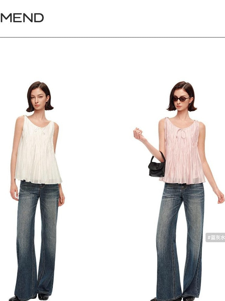 STRIKE A POSE Crinkled V-neck Pinched Pleat A Line Loose Lightweight Women&