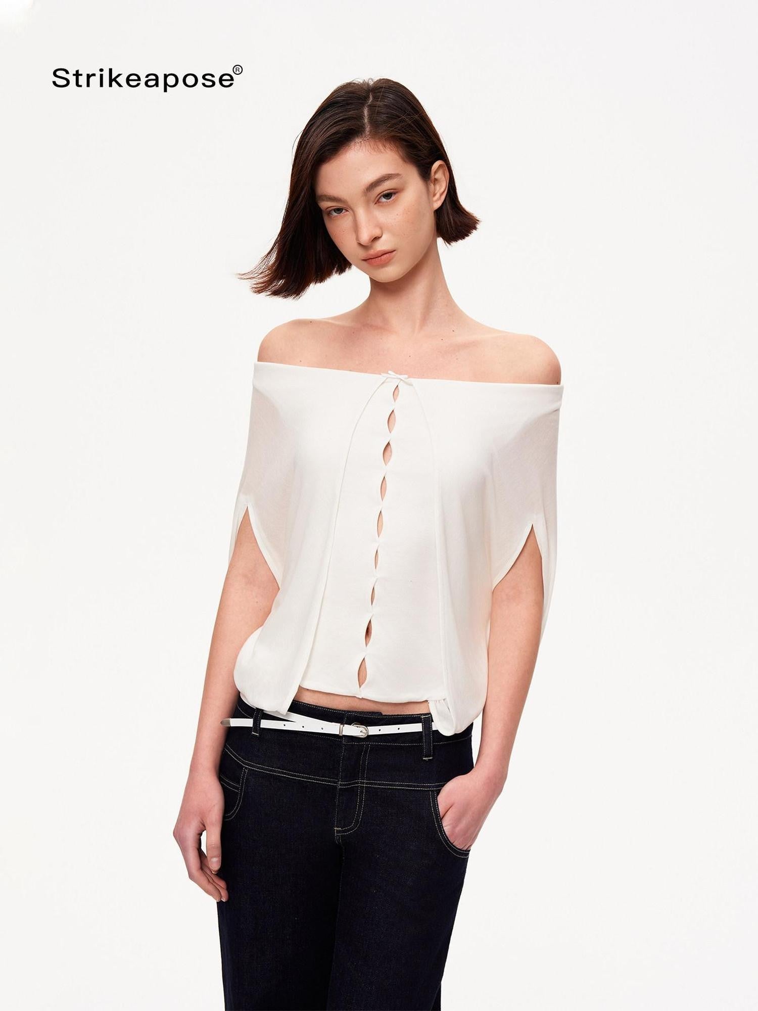 STRIKE A POSE Cropped Cutout Batwing Relaxed Women&
