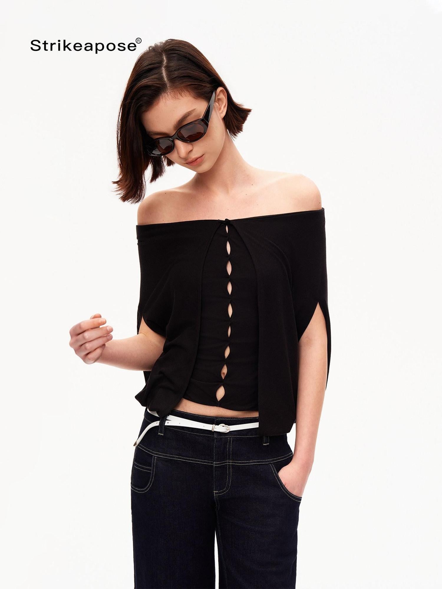 STRIKE A POSE Cropped Cutout Batwing Relaxed Women&