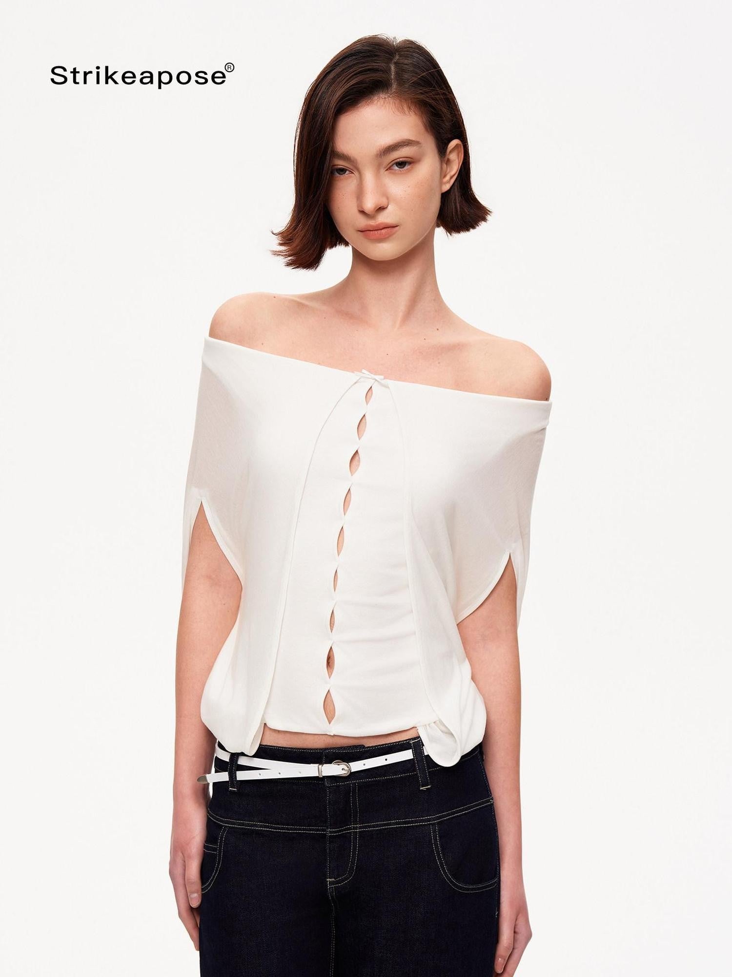 STRIKE A POSE Cropped Cutout Batwing Relaxed Women&
