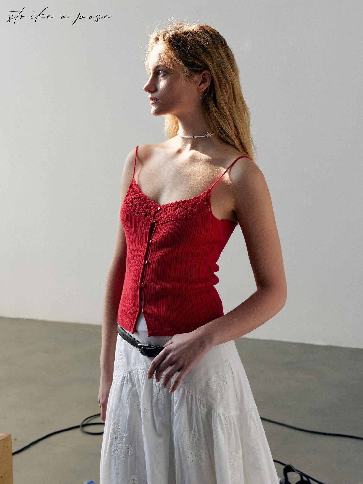 STRIKE A POSE Cropped Hand Crochet Hollowout Strappy Women&