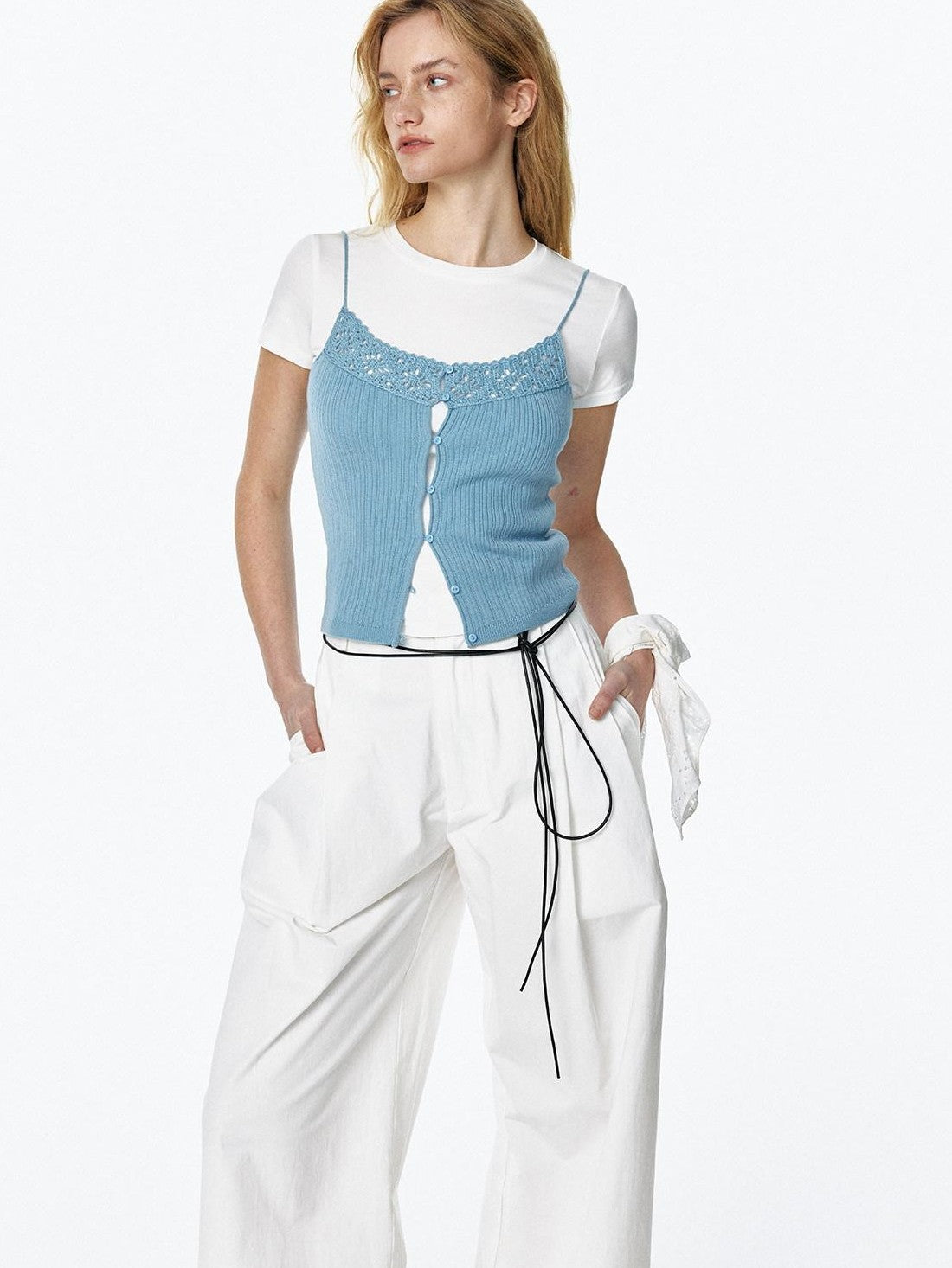 STRIKE A POSE Cropped Hand Crochet Hollowout Strappy Women&