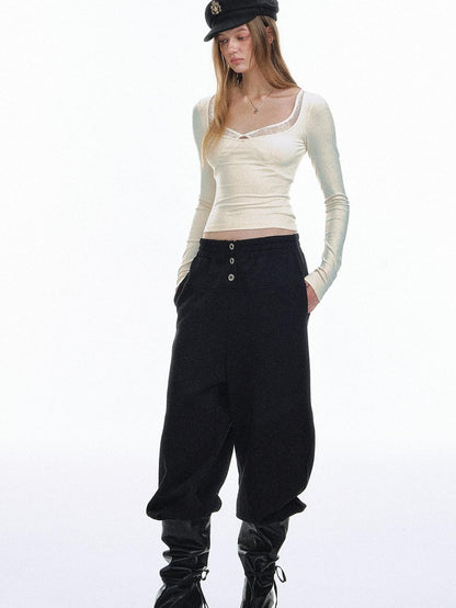 STRIKE A POSE Cropped Lace Twist Knot Square Neck Women&