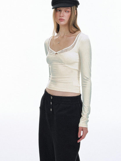 STRIKE A POSE Cropped Lace Twist Knot Square Neck Women&