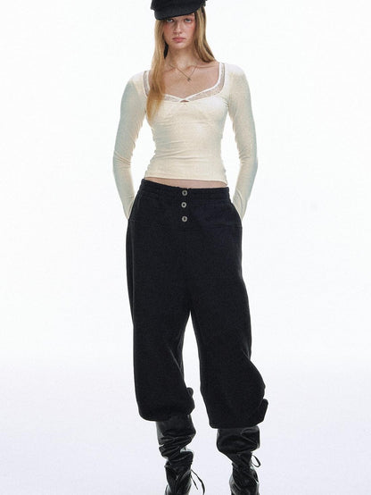STRIKE A POSE Cropped Lace Twist Knot Square Neck Women&