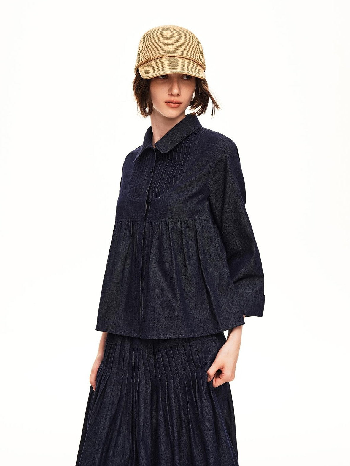 STRIKE A POSE Cropped Lapel Linen Tencel Women&