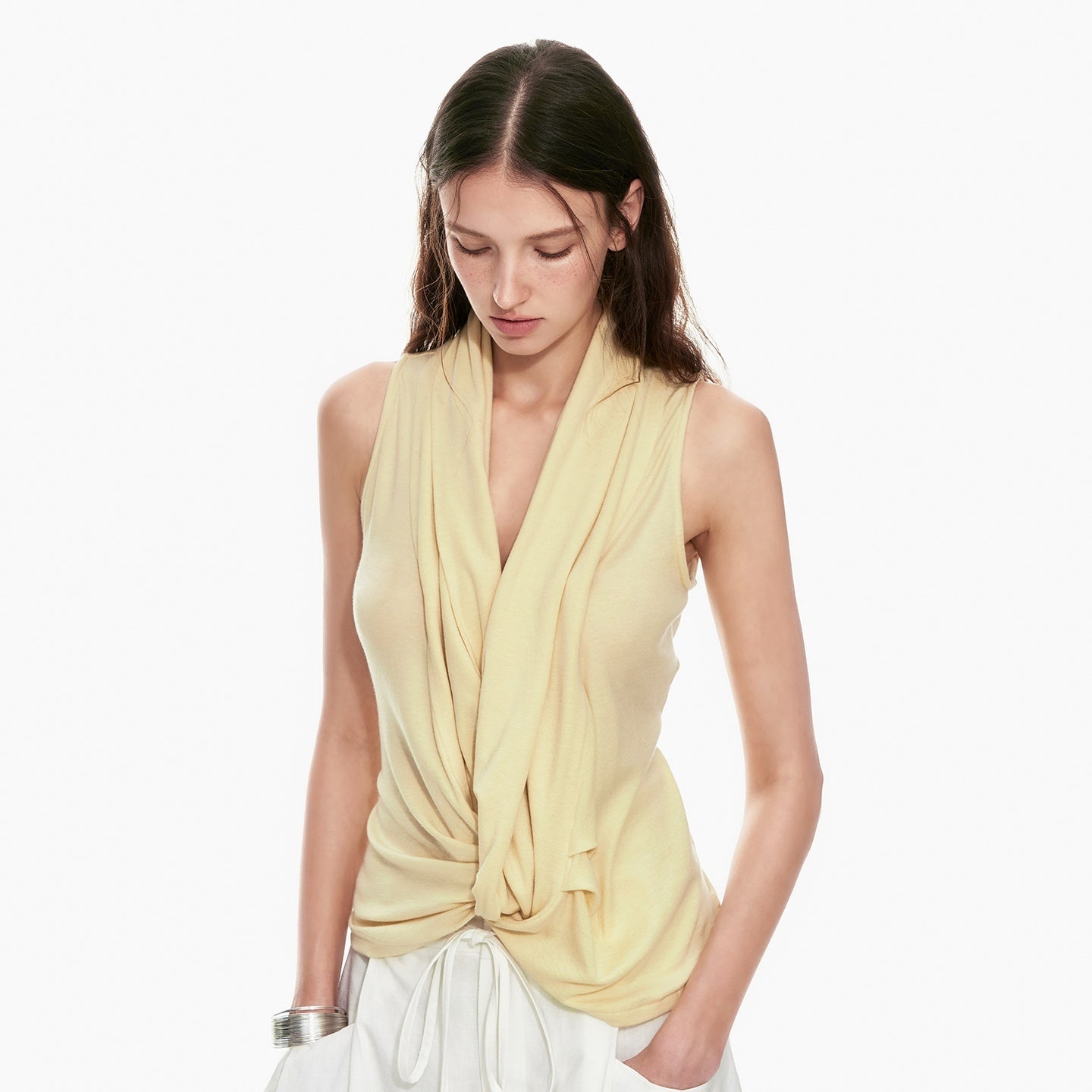STRIKE_A_POSE_Deep_V_Twist_Knot_Pleated_Women&