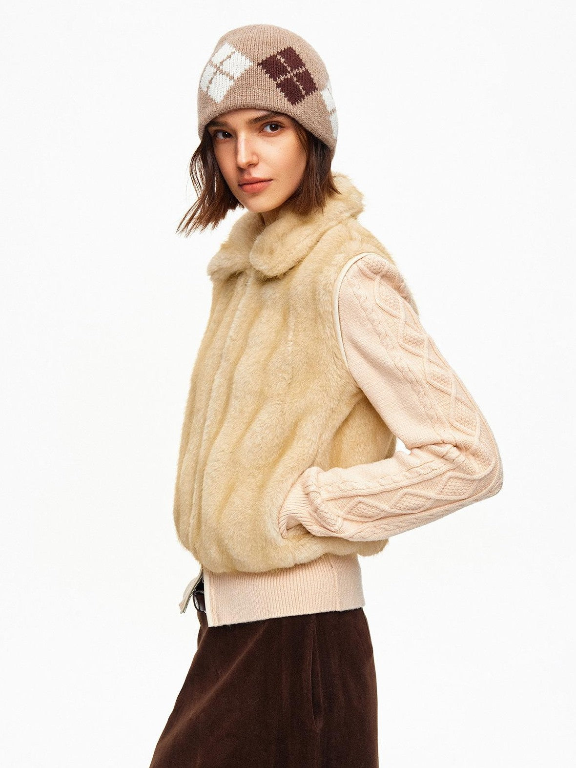 STRIKE A POSE Detachable Sleeve Cable Knit Panel Zip Slim Fit Short Women&