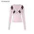 STRIKE_A_POSE_Diamond_Argyle_V-neck_Color_Block_Slim_Fit_Knit_Women&