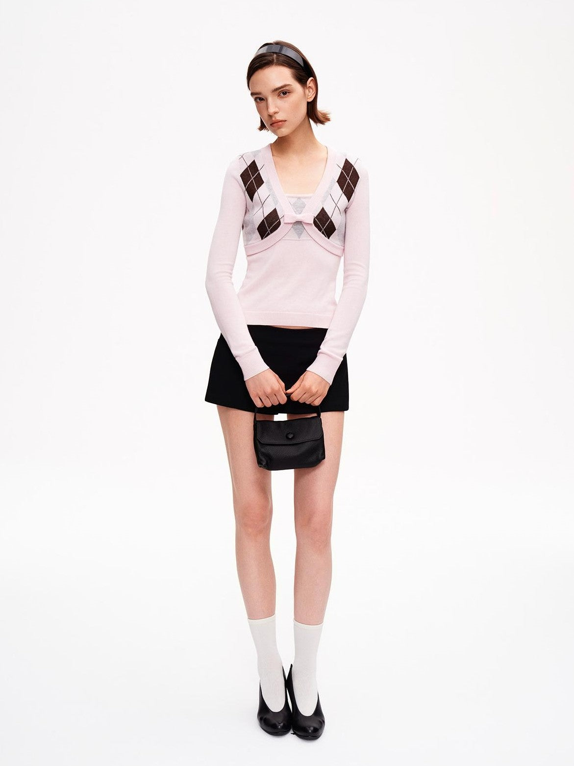 STRIKE A POSE Diamond Argyle V-neck Color Block Slim Fit Knit Women&