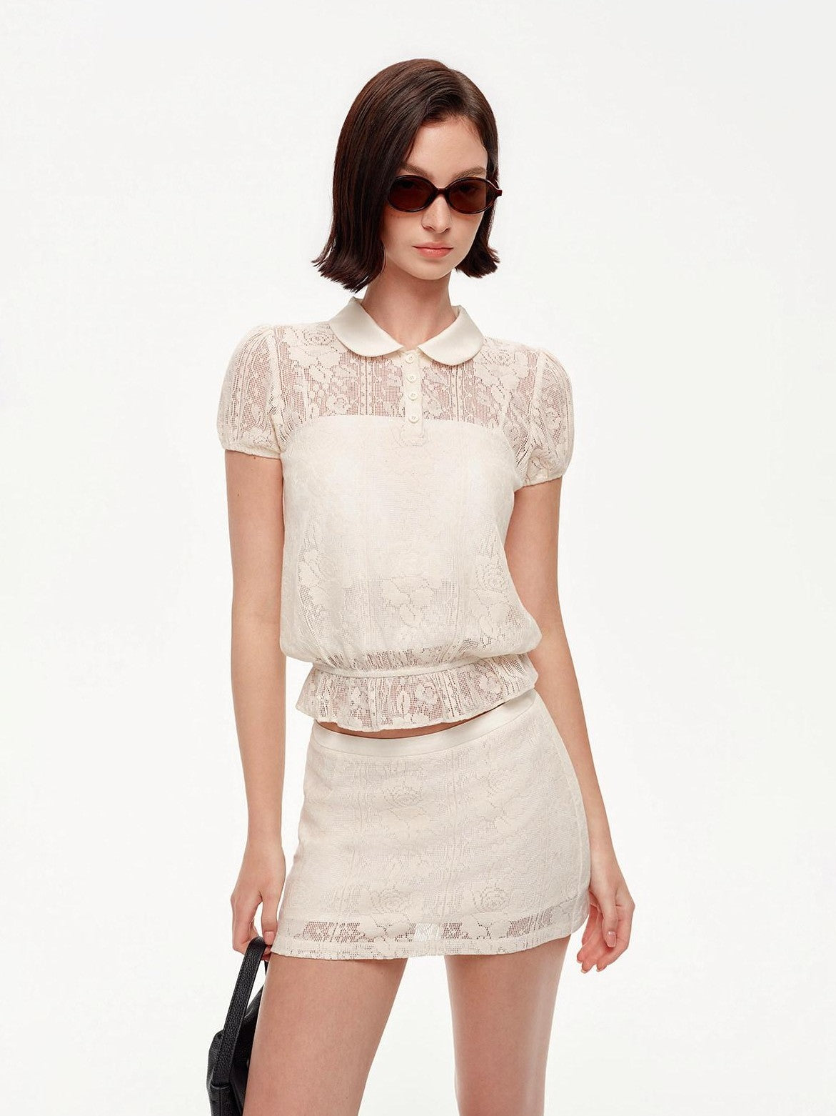 STRIKE A POSE Doll Collar Mock Embroidery Cinched Women&