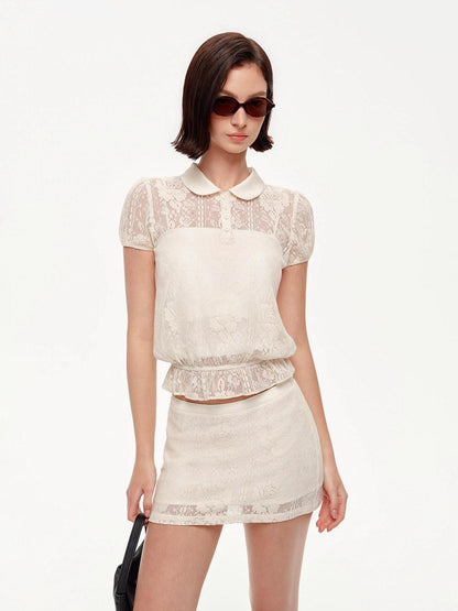 STRIKE A POSE Doll Collar Mock Embroidery Cinched Women&