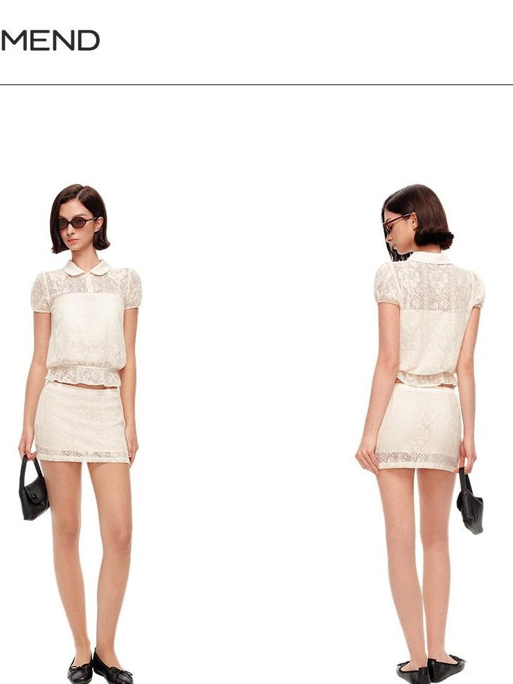 STRIKE A POSE Doll Collar Mock Embroidery Cinched Women&